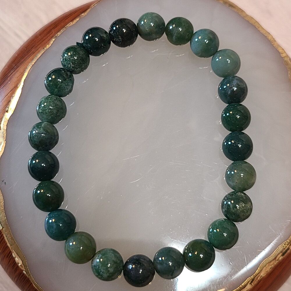 Natural Moss Agate Bracelet 8mm Bead Green Crystal Healing Stone Stretch Jewelry